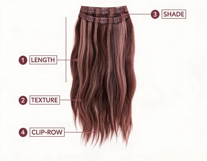 Clip-in hair extensions specification worksheet illustration, not a premises map